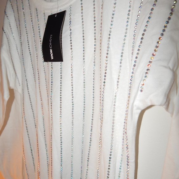 White Jeweled Striped Long Sleeve - Picture 4 of 4